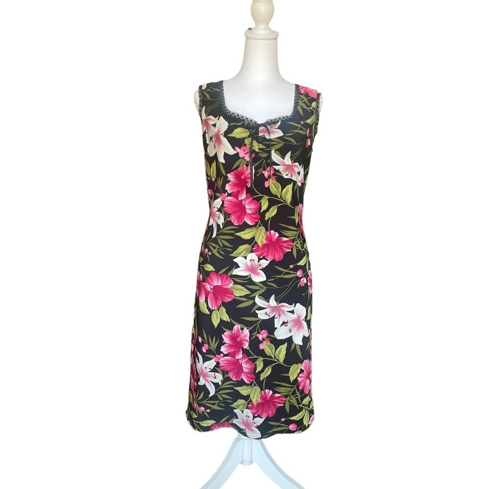Boutique Europa Floral Midi Slip Dress Lace Trim Lightweight Womens Size 6